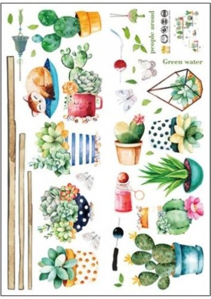Sticker Yeşil Bitki Çiçek Duvar Stickeri Mutfak Salon Çocuk Oturma Odası Dekorasyon 3lü Set Çıkartma modelleri