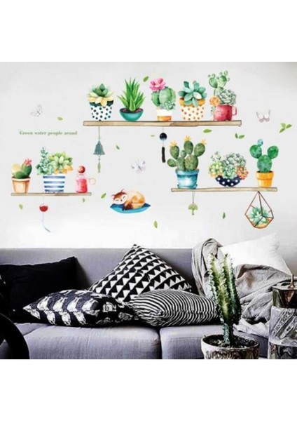 Sticker Yeşil Bitki Çiçek Duvar Stickeri Mutfak Salon Çocuk Oturma Odası Dekorasyon 3lü Set Çıkartma fırsatları