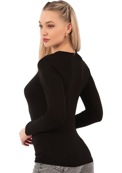 Özkan 7124 Kadın Premium Yumuşak Rahat Kumaş Viskon Bisiklet Yaka Uzun Kollu Örme Bluz indirimleri