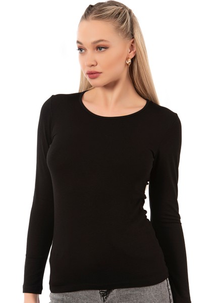 7124 Kadın Viskon Bisiklet Yaka Esnek Yumuşak Uzun Kol Fanila Tişört Body modelleri