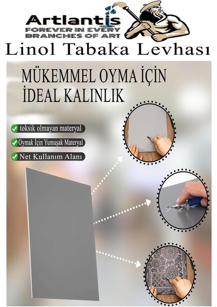 Linol Tabaka Levhası A3 30X42 cm 2mm Gri 3 Adet Linolyum Tabaka Gri Linol Muşamba Baslı Levha indirimleri