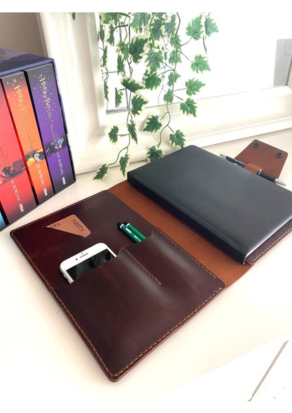 (Isim Yazıyoruz) El Yapımı Hakiki Deri A5 Ajanda Kılıfı - Defter & Kalem Hediyeli