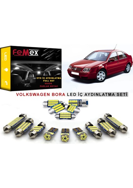 Volkswagen Bora Araçlar Için LED Iç Aydınlatma Ampul Seti Femex Parlak Beyaz