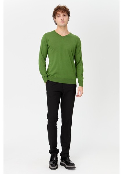 Erkek Basic V Yaka Ince Triko Kazak K.yosun fiyatları