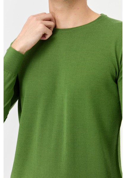 Erkek Basic Sıfır Yaka Ince Triko Kazak K.yosun