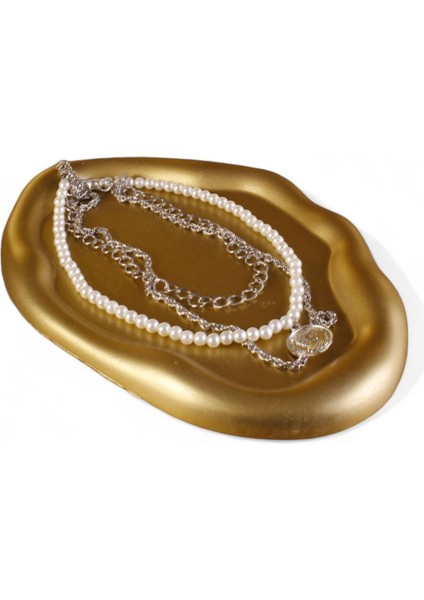 Takı Organizer Makyaj Düzenleyici Kozmetik Organizer Dekoratif Tabak Altın Renk Model 18