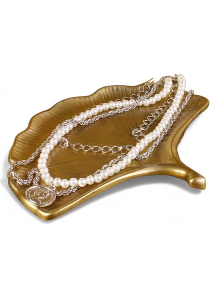 Takı Makyaj Düzenleyici Kozmetik Organizer Dekoratif Tabak Altın Renk Model 19