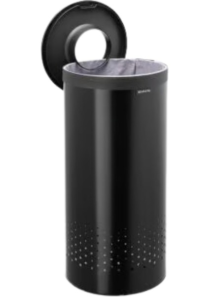 Matt Black Plastik Kapaklı Çamaşır Sepeti 35 L