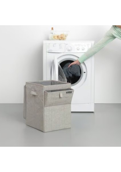 Gri Kumaş Çift Fonksiyon Kapaklı Çamaşır Sepeti 35 L