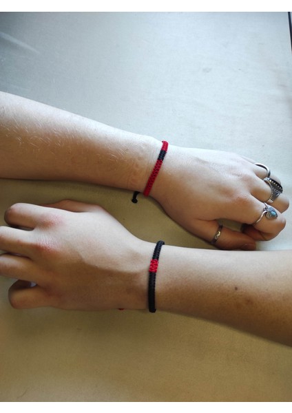 2'li Sevgililer Günü Hediye Bileklik Seti Kırmızı Siyah, Kalp Anahtarlık Dilek Şans Sevgiliye Hediye Bilekliği fırsatları