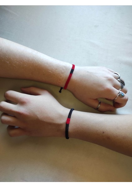 2'li Sevgililer Günü Hediye Bileklik Seti Kırmızı Siyah, Kalp Anahtarlık Dilek Şans Sevgiliye Hediye Bilekliği indirimleri