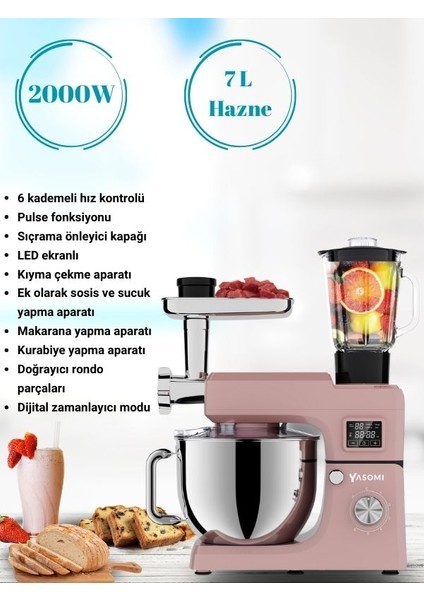 Sm 1511BML LED Ekranlı Kıyma Çekme Aparatlı Blender Stand Mikser Mutfak Şefi