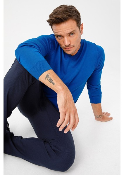 Erkek Basic V Yaka Ince Triko Kazak S.mavi