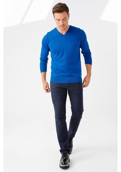Erkek Basic V Yaka Ince Triko Kazak S.mavi fırsatları