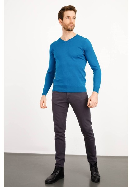 Erkek Basic V Yaka Ince Triko Kazak A.petrol fiyatları