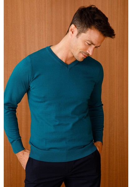 Erkek Basic V Yaka Ince Triko Kazak K.mavi indirimleri