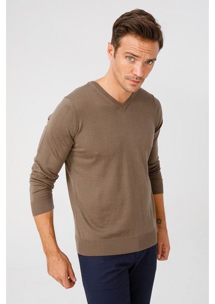 Erkek Basic V Yaka Ince Triko Kazak D.kahve fırsatları