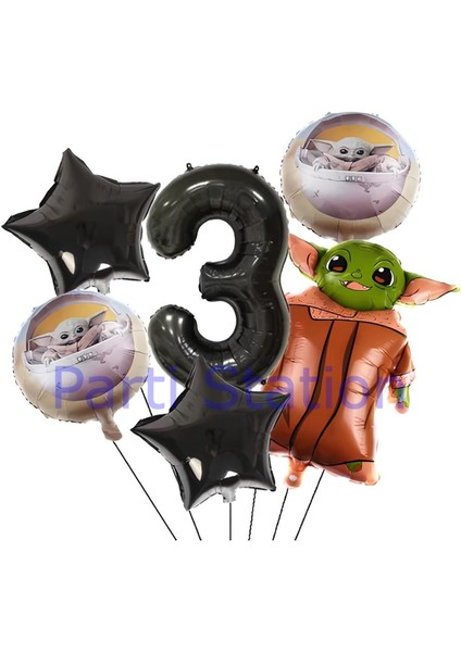 Star Wars Yoda 1 Yaş Siyah Rakam Balon Set Yıldız Savaşları Yoda Konsept Doğum Günü Balon Set