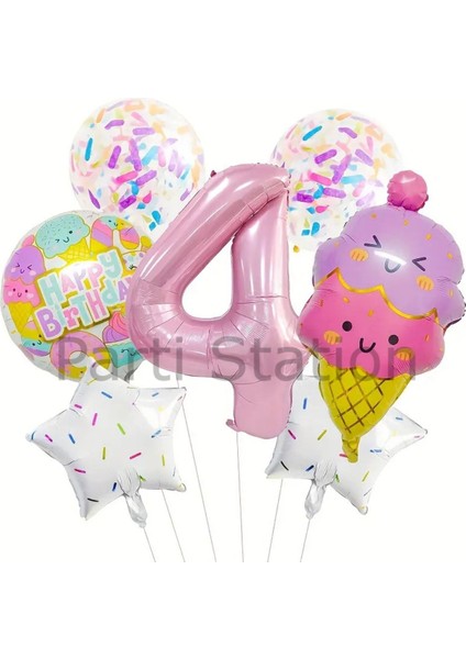 Ice Cream Dondurma 4 Yaş Balon Set Şeker Dondurma Candy Balon Ice Cream Konsept Doğum Günü Balon Set