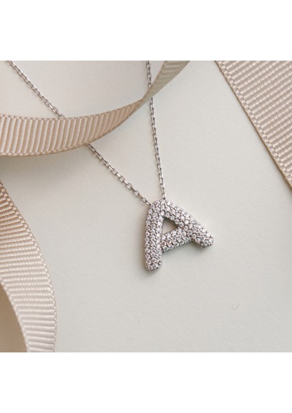 925 Ayar Radyum Kaplama A Harfli Gümüş Kolye