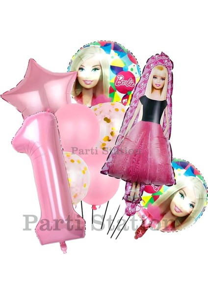 Barbie Konsept 1 Yaş Balon Set Barbie Tema Doğum Günü Folyo Balon Set