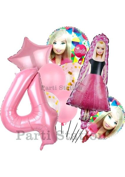 Barbie Konsept 4 Yaş Balon Set Barbie Tema Doğum Günü Folyo Balon Set