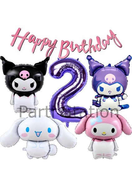 Sanrio Kuromi Melody Cinnamon 2 Yaş Mor Balon Set Anime Kuromi Melody Konsept Doğum Günü Balon Set