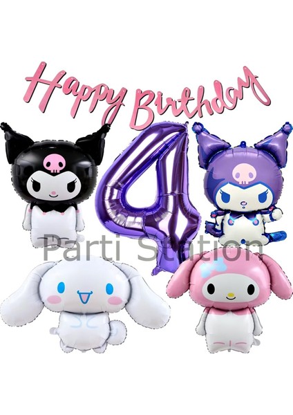 Sanrio Kuromi Melody Cinnamon 4 Yaş Mor Balon Set Anime Kuromi Melody Konsept Doğum Günü Balon Set