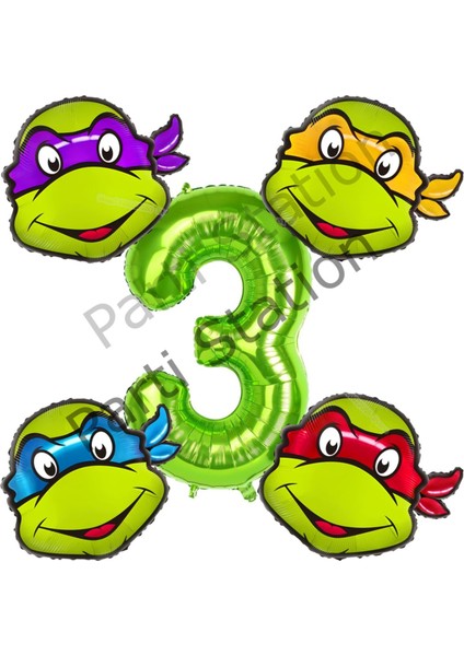 Ninja Kaplumbağalar 3 Yaş Yeşil Balon Set Ninja Turtles Konsept Doğum Günü Balon Set Mbappe Balon