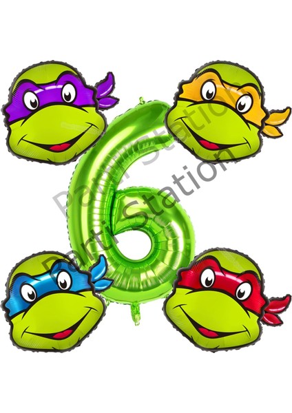 Ninja Kaplumbağalar 6 Yaş Yeşil Balon Set Ninja Turtles Konsept Doğum Günü Balon Set Mbappe Balon