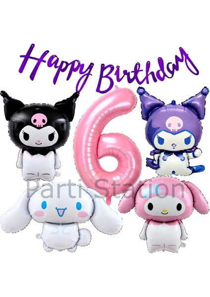 Sanrio Kuromi Melody Cinnamon 6 Yaş Pembe Balon Set Anime Kuromi Melody Konsept Doğum Günü Balon Set