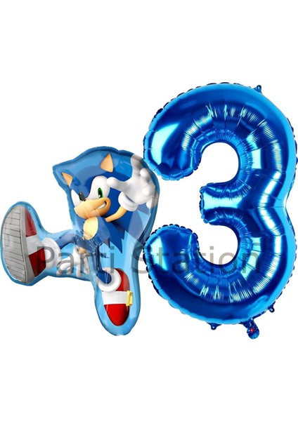 Tilki Sonic ve Lacivert Rakam Balon 3 Yaş Balon Set Tilki Sonic Boom Konsept Doğum Günü Balon Set