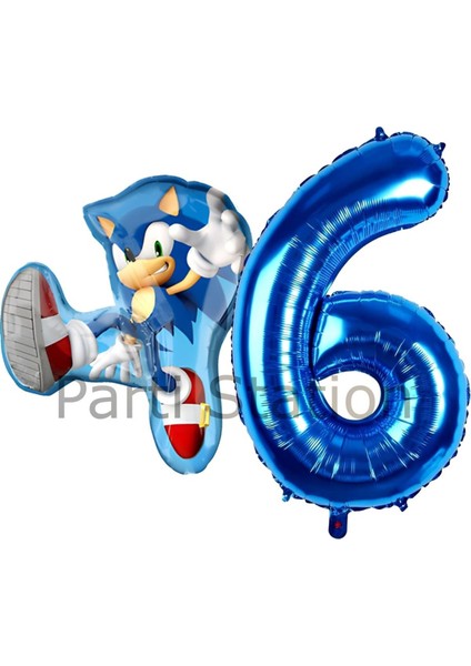 Tilki Sonic ve Lacivert Rakam Balon 6 Yaş Balon Set Tilki Sonic Boom Konsept Doğum Günü Balon Set