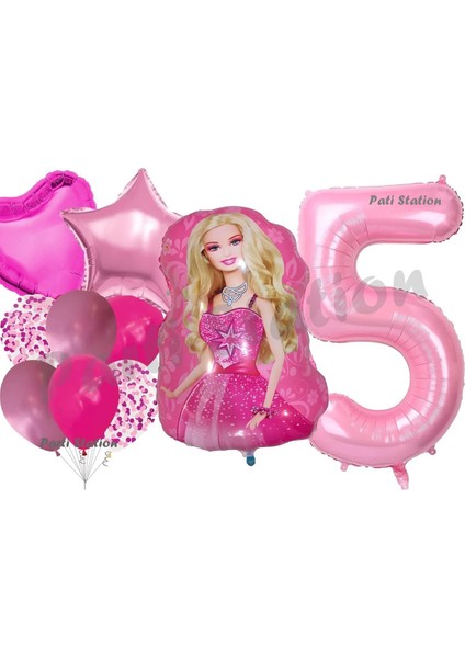 Barbie 5 Yaş Balon Seti Barbie Konsept Parti Barbie Pembe Doğum Günü Balon Seti
