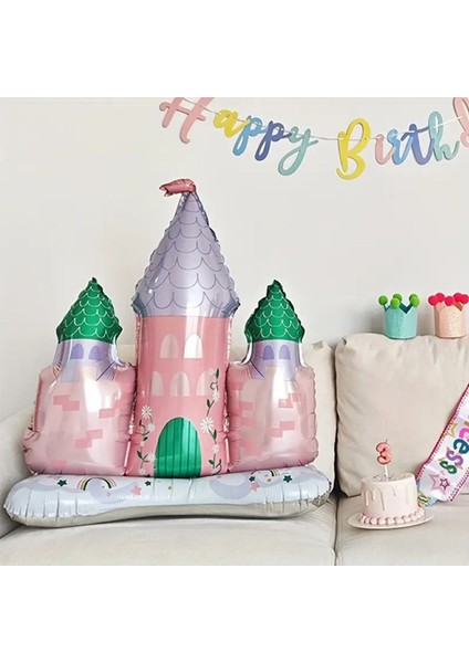 Prenses Konsept 4 Yaş Mor Renk Rakam Balon Set Prenses Evi Şato Balon Konsept Doğum Günü Balon Set