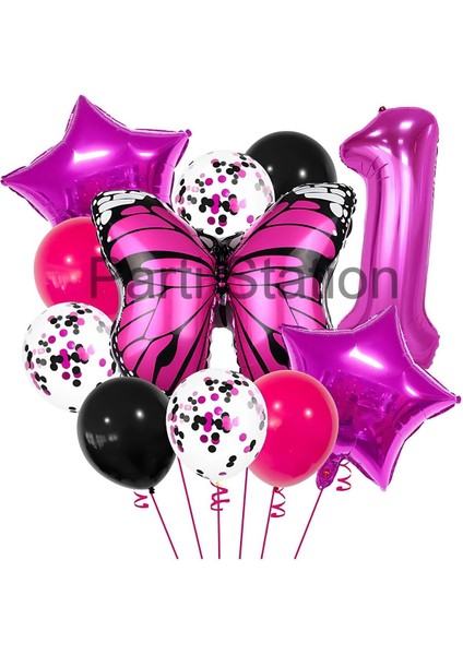 Pembe Kelebek 1 Yaş Balon Set Kelebek Konsept Doğum Günü Balon Balon Set