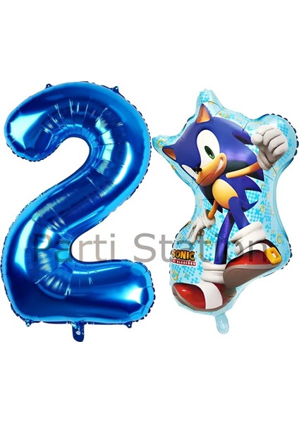 Tilki Sonic ve Lacivert Rakam Balon 2 Yaş Balon Set Tilki Sonic Konsept Doğum Günü Balon Set