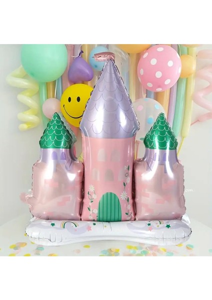 Prenses Konsept 4 Yaş Pembe Renk Rakam Balon Set Prenses Evi Şato Balon Konsept Doğum Günü Balon Set