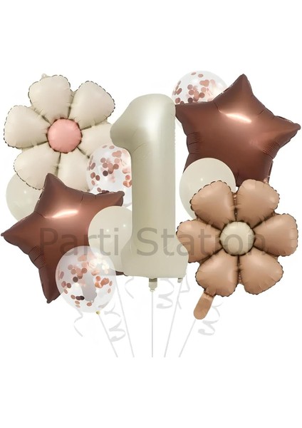 Retro Renk Papatya Konsept 1 Yaş Balon Set Retro Renk Tema Doğum Günü Parti Balon Set