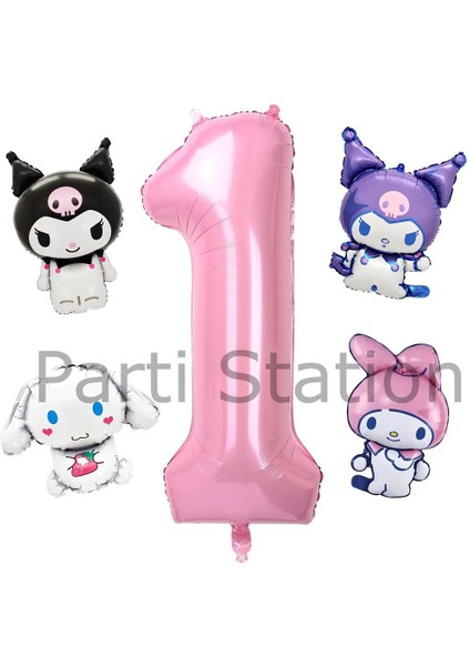 Kuromi 1 Yaş Mini Pembe Balon Set Kuromi Mymelody Cinnamonroll Konsept Doğum Günü Balon Set