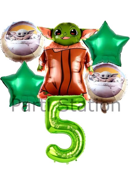 Star Wars Yoda 5 Yaş Yeşil Rakam Balon Set Yıldız Savaşları Yoda Konsept Doğum Günü Balon Set