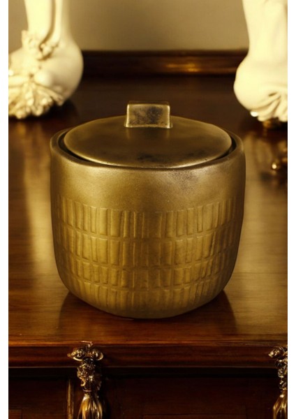 Şekerlik Kapaklı Kase Kurabiyelik Kapaklı Şekerlik Altın Eskitme Renk Model 12