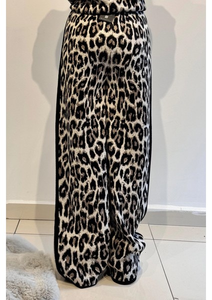 PLT001 Leopar Desen Triko Lastikli Pantolon