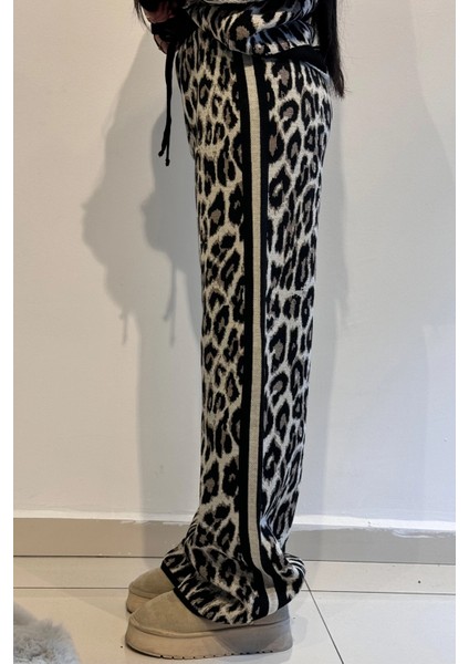 PLT001 Leopar Desen Triko Lastikli Pantolon