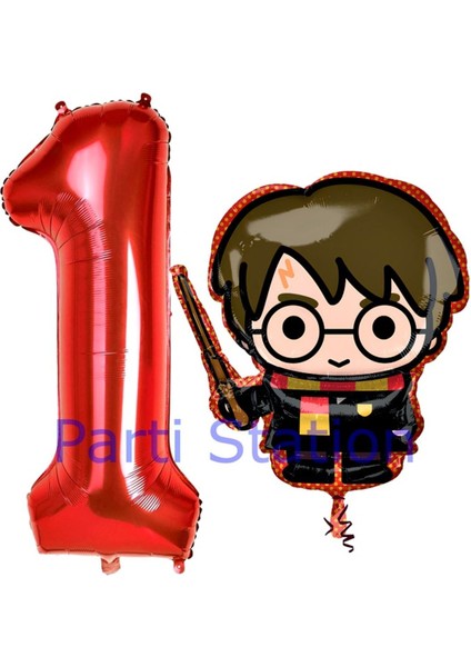 Harry Potter 1 Yaş Kırmızı Renk Rakam Balon Set Harry Potter Hogwarts Konsept Doğum Günü Balon Set