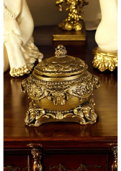 Şekerlik Kapaklı Kase Kurabiyelik Kapaklı Şekerlik Altın Eskitme Renk Model 1