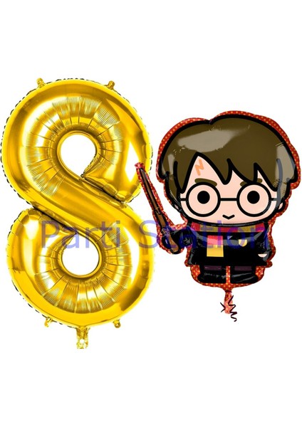 Harry Potter 8 Yaş Altın Renk Rakam Balon Set Harry Potter Hogwarts Konsept Doğum Günü Balon Set
