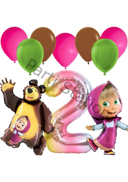 Lisanslı Maşa ve Koca Ayı Balon 2 Yaş Renkli Rakam Balon Set Masha And Bear Konsept Balon Set