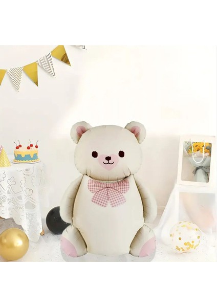 Sevimli Ayıcık 4 Yaş Balon Set Retro Pembe Ayıcık Konsept Doğum Günü Set