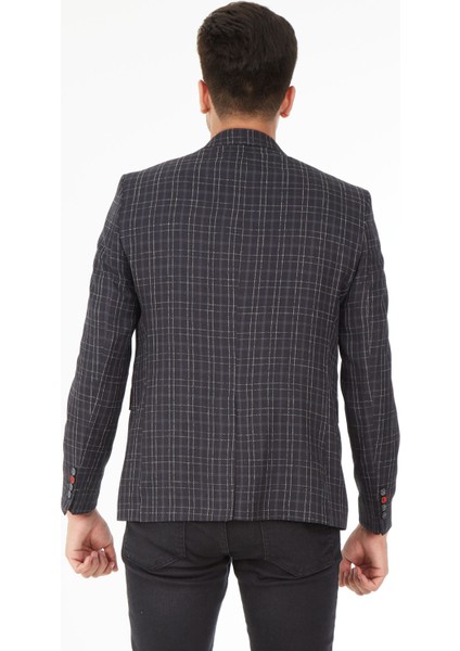 5140 Yelekli Dar Kalıp Gri Ekose Erkek Blazer Ceket fırsatları